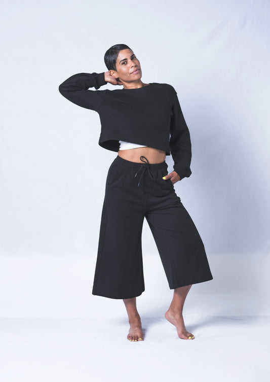 Crop Colette Pants Model posing and showing front of pants