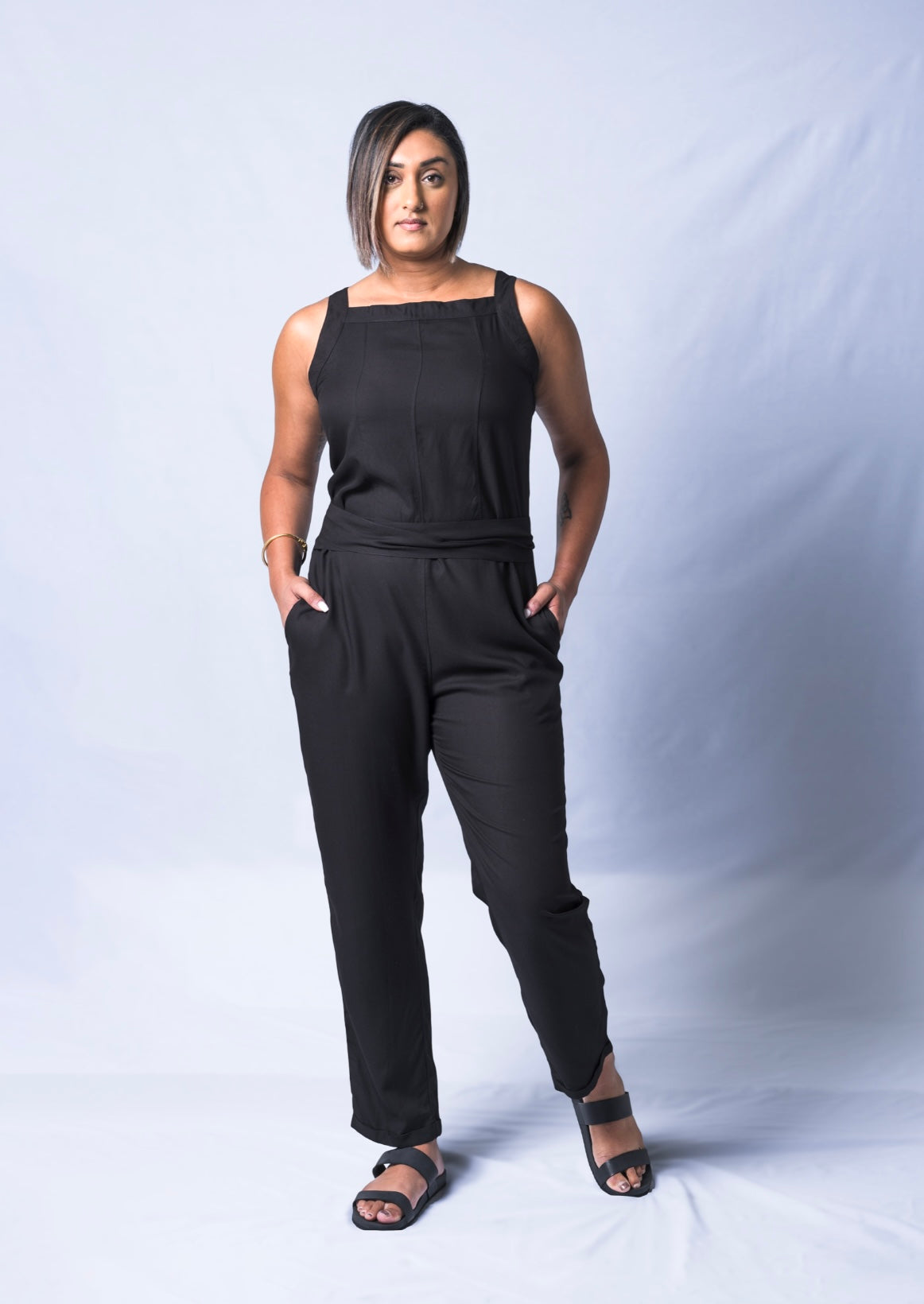 All In One Jumpsuit Model Standing Waistband tied to back