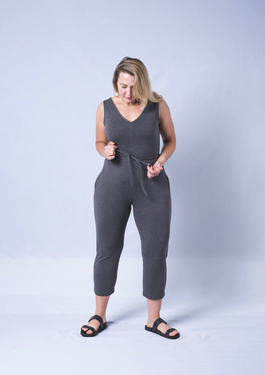 Axty Jumpsuit Model Standing showing waistband tied to front
