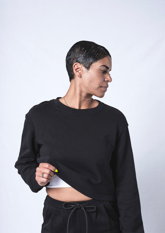 Crop Crew Neck Sweatshirt close of front 