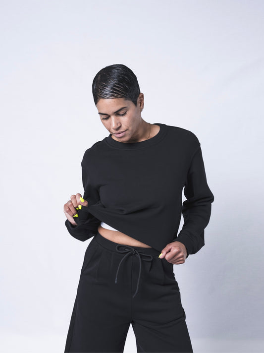Crop Crew Neck Sweatshirt Model posing